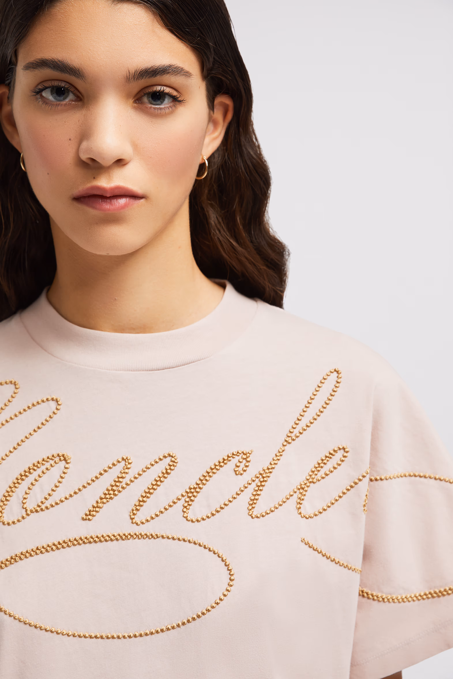 Embroidered Cursive Logo Cotton T-Shirt Women Rose Pink Moncler 4